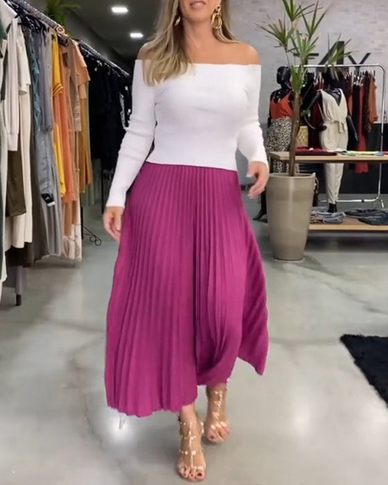 Pleated solid color skirt