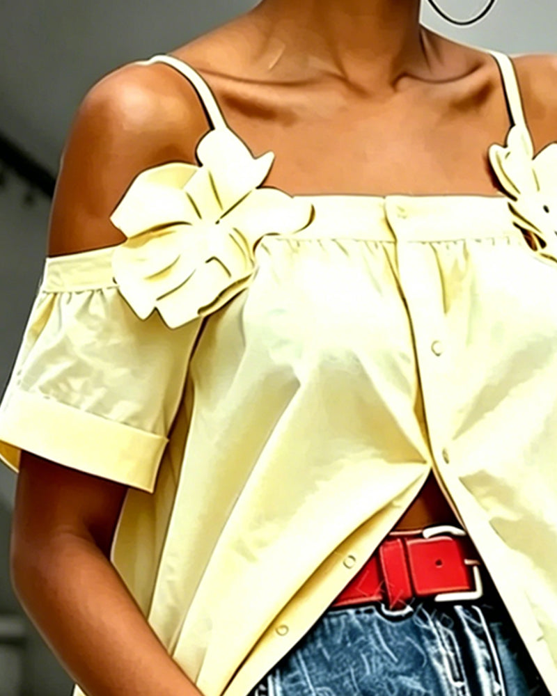 Thin Strap Cold Shoulder Long Long Blouse