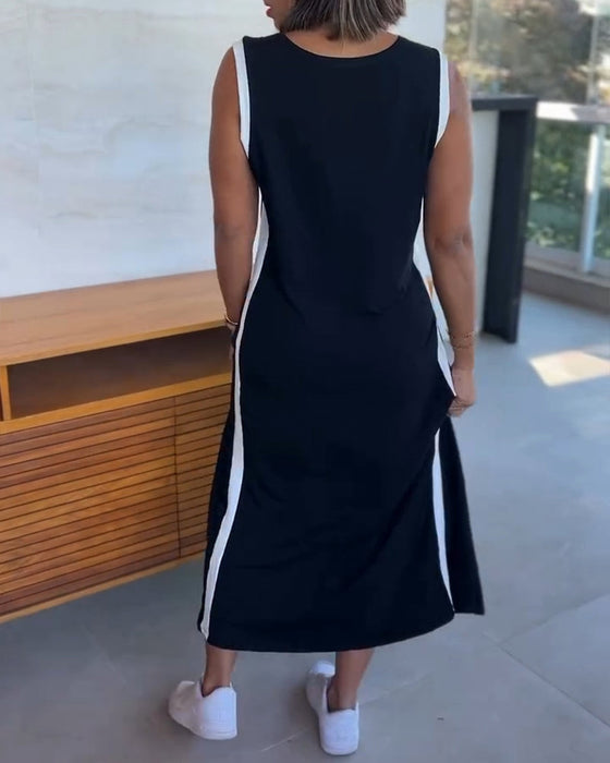 Color-Blocked Sleeveless Slit Maxi Dress