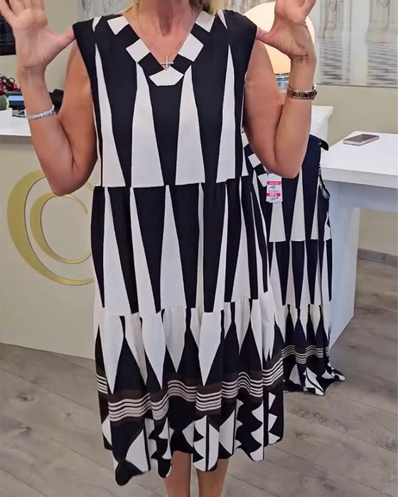Sleeveless Geometric Print Dress