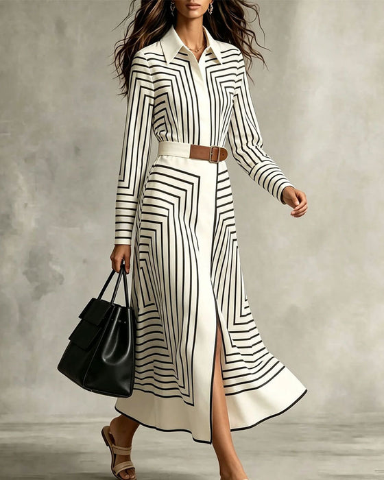 Geometric Striped Shirt Dress
