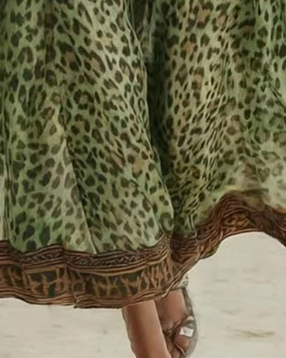 Leopard Print Half Zip Sleeveless Long Dress