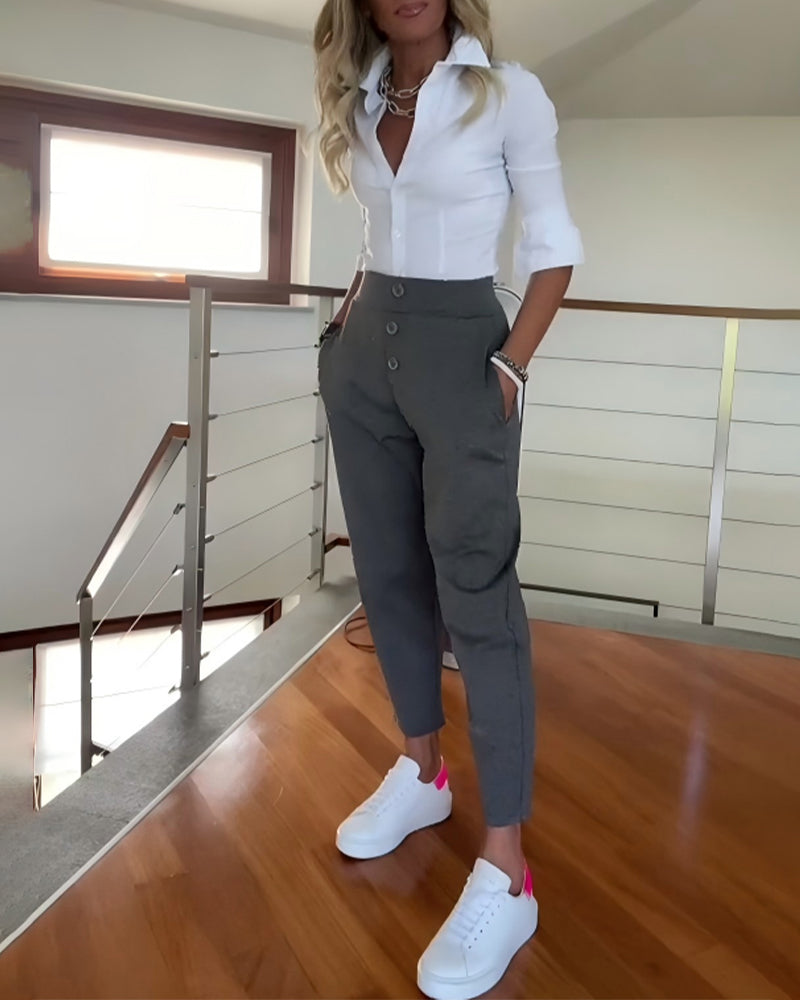 Stylish Button-Down Harem Pants