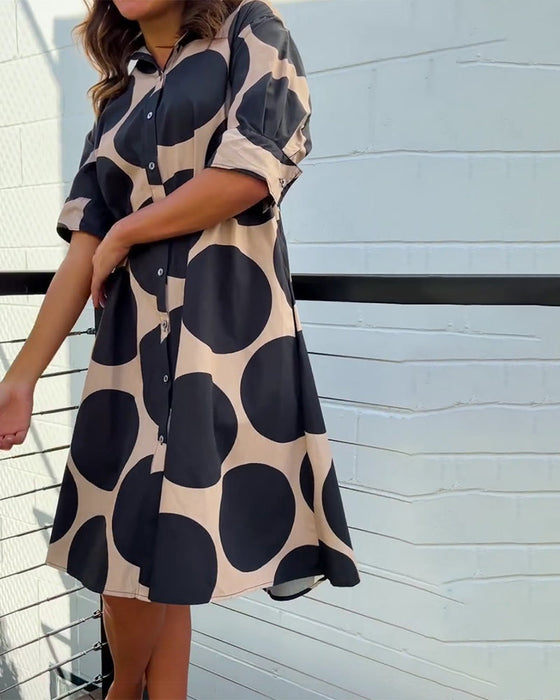 Geometric print button down casual dress