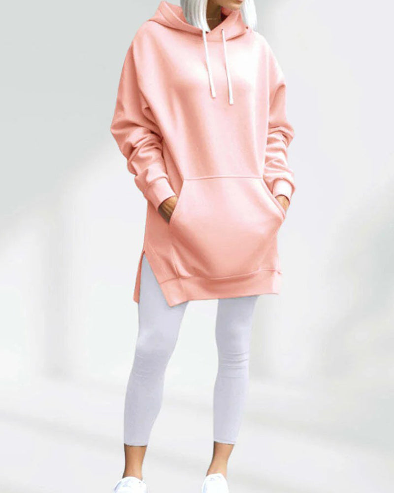 Solid Loose Fit Drawstring Hoodie