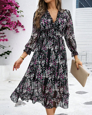 V-neck printed elegant dress
