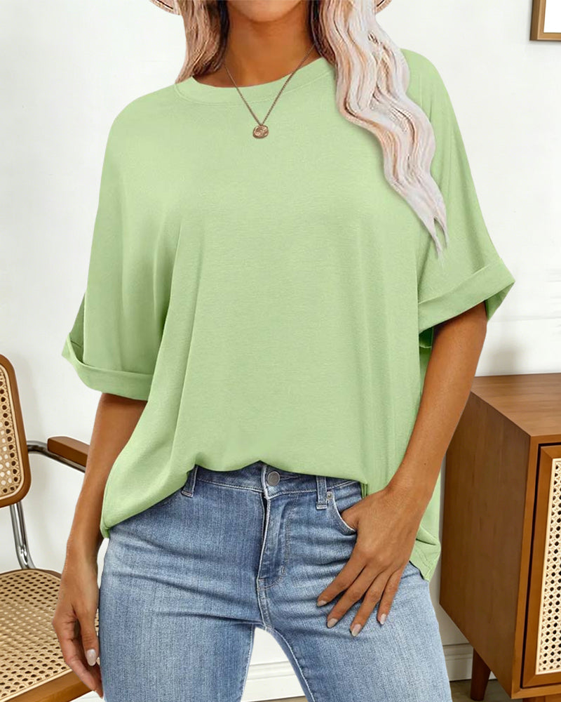 Loose Rolled-Hem Short-Sleeve T-Shirt