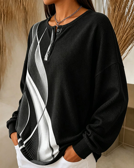Waffle Casual Button Sweatshirt