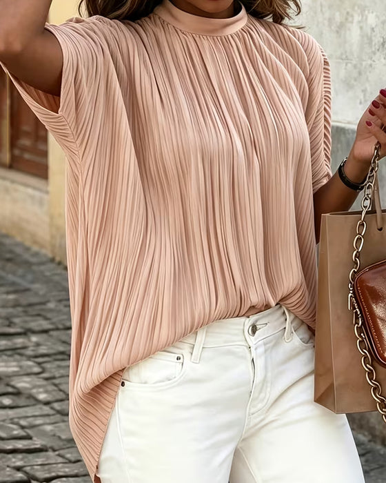 Short Sleeve Solid Color Blouse