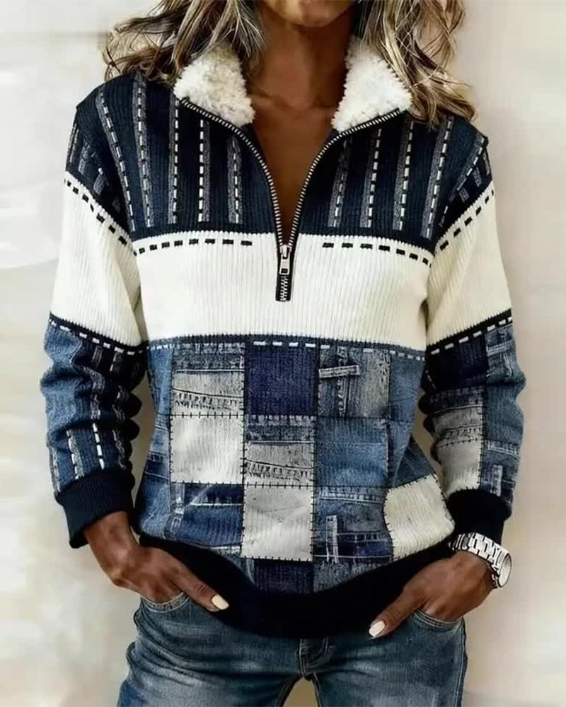 Half-Zip Collar Retro Sweatshirt