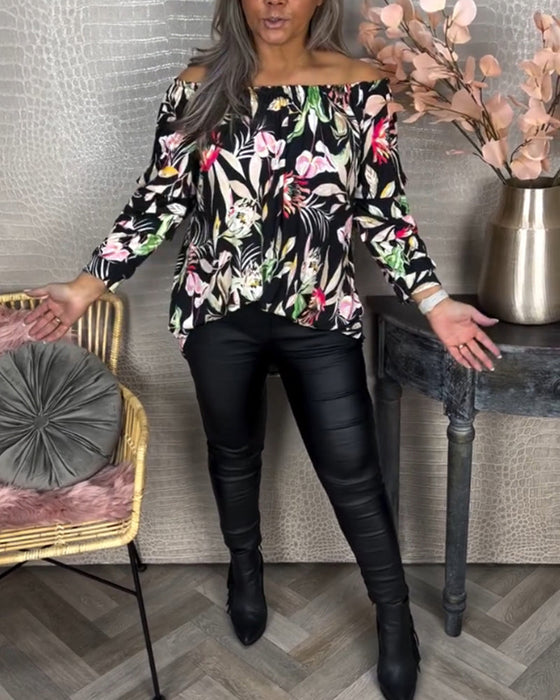 Printed one-shoulder blouse