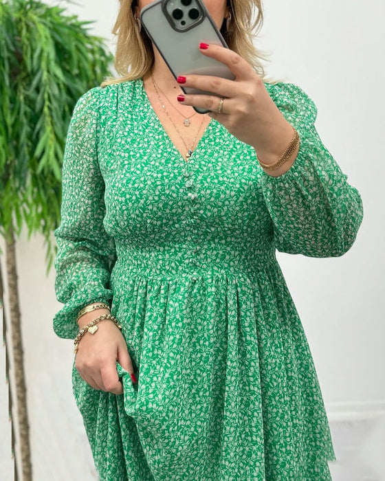 Printed elegant button dress