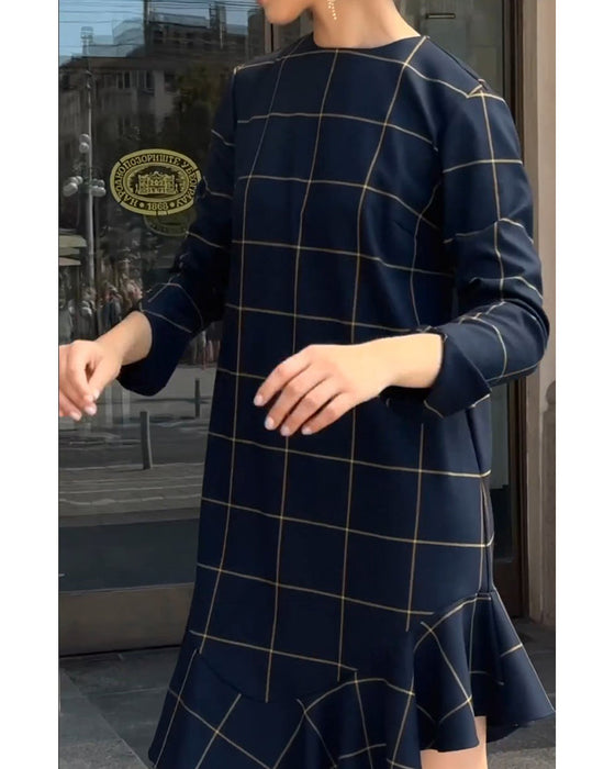 Vintage Round Neck Plaid Dress