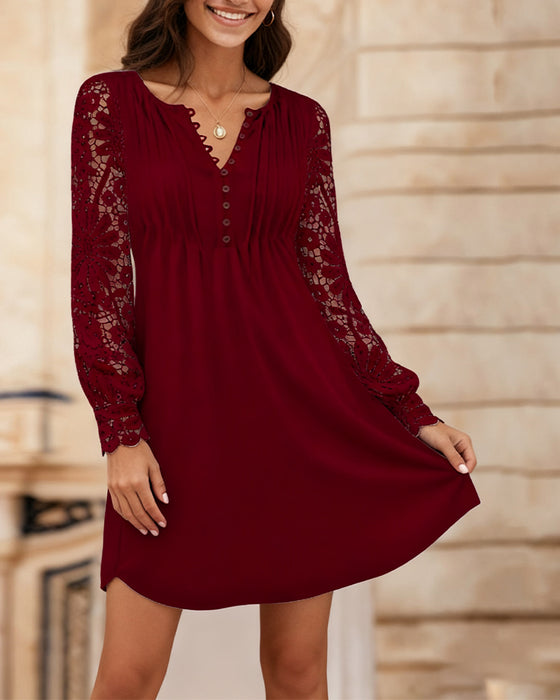 Solid Color Pleated Patchwork Dress