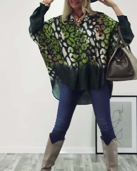 Leopard print lapel casual shirt