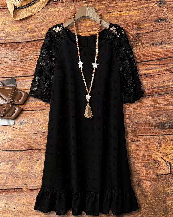 Jacquard Lace Sleeve Patchwork Dress