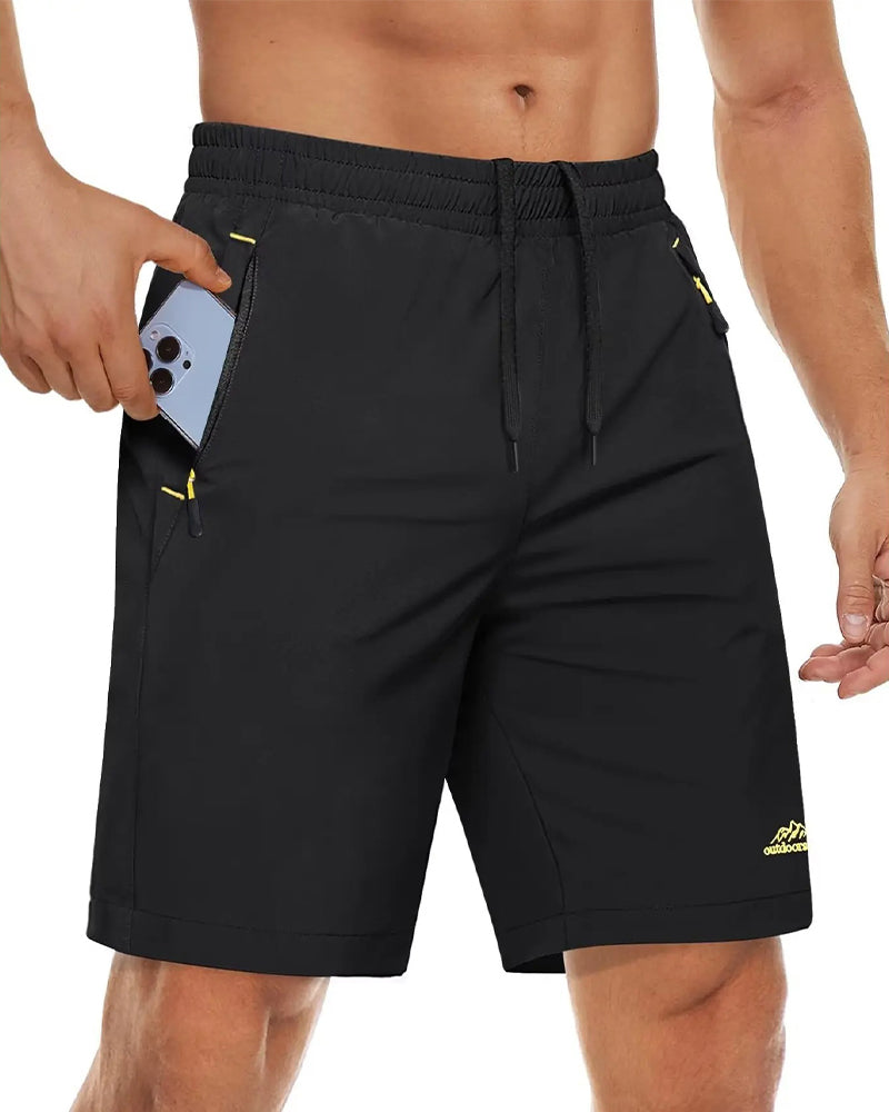 Elastic Waist Drawstring Zipper Sports Shorts