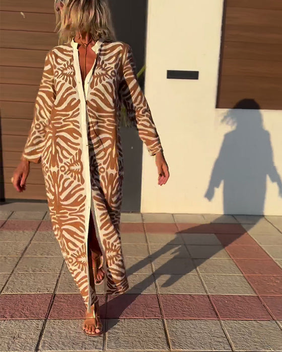 Long sleeve button print dress