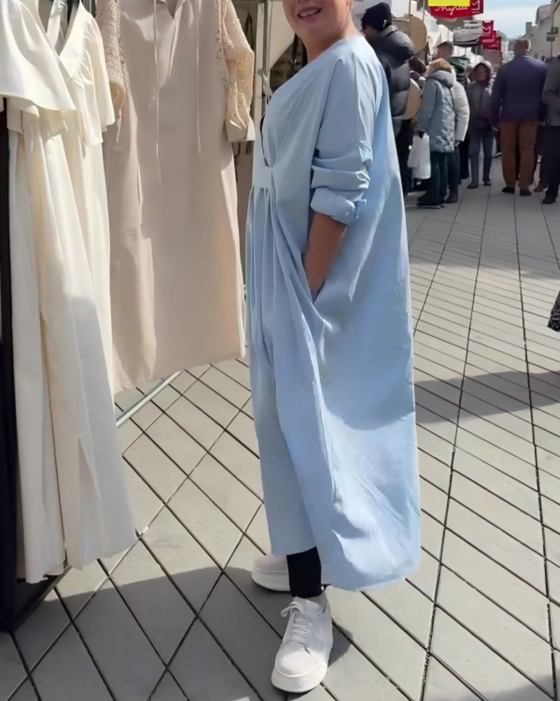 Loose-Fitting And Stylish V-Neck Dress