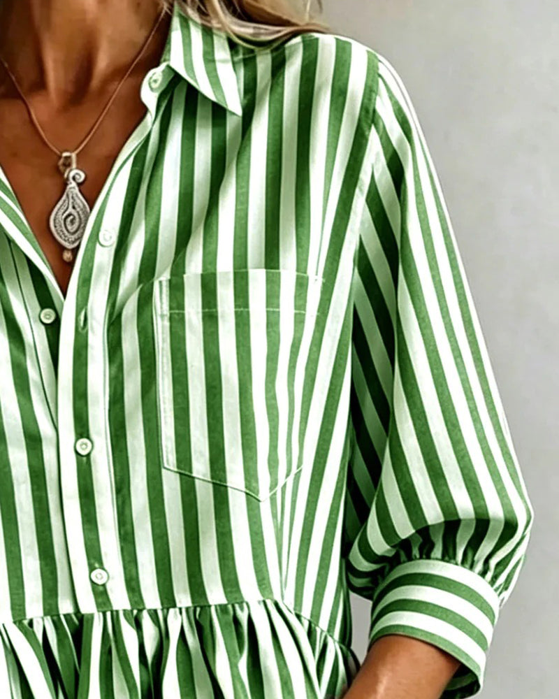 Casual Stripes Ruffle Blouse