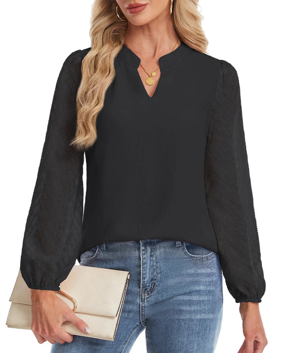 Stand Collar Long Sleeve Textured Mesh Blouse