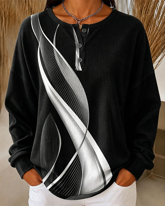 Waffle Casual Button Sweatshirt