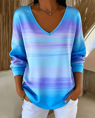 V-Neck Long Sleeve Ombre Sweatshirts