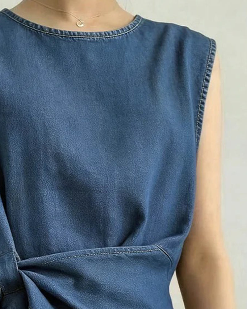 Asymmetric Tie Denim Tank Top