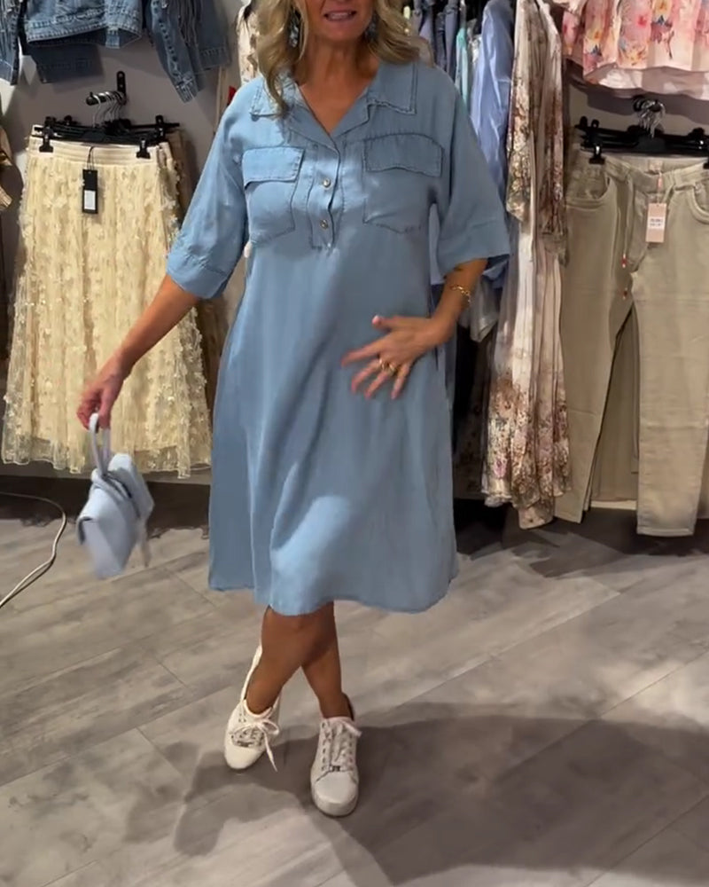 Lapel Button A Hem Dress