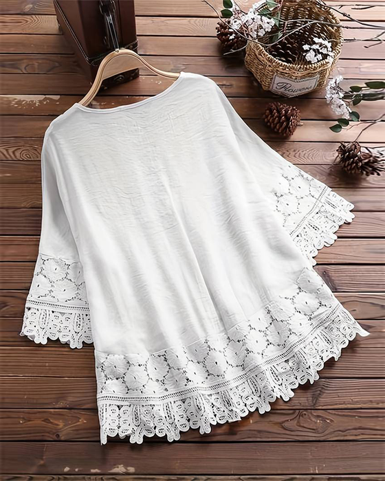 Solid color lace lace hollow blouse