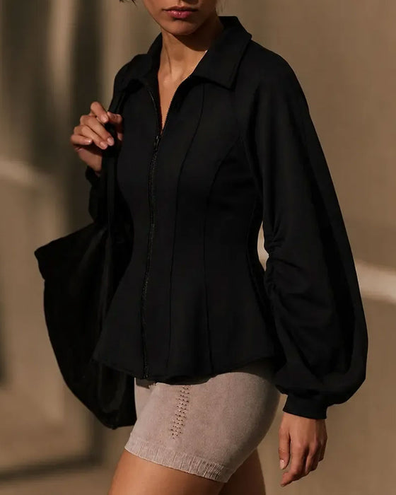 Lapel Zippered Pleated Waist Coat