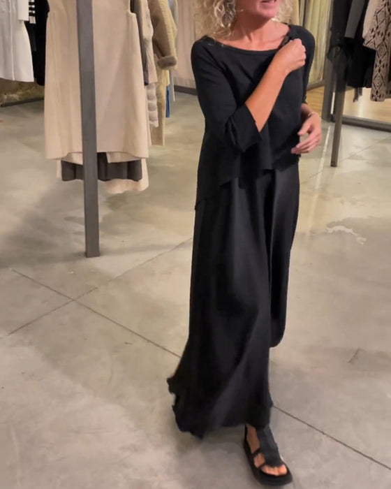 Solid color top suspender dress two piece set