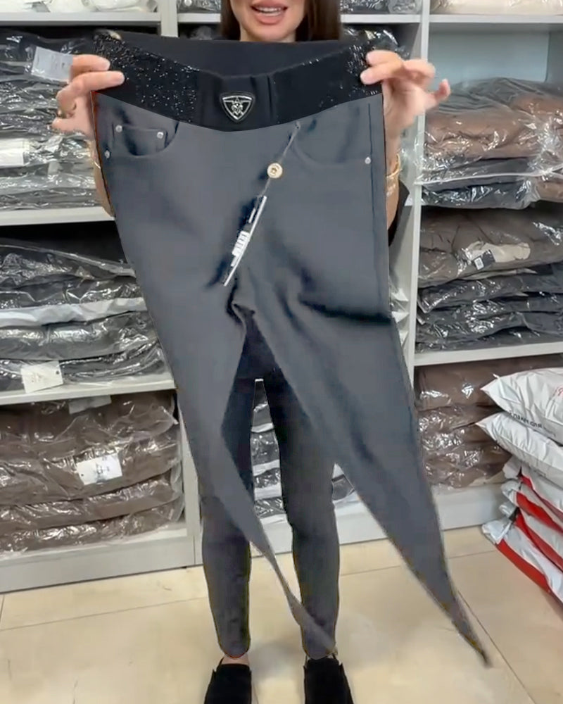 Stylish Solid Color Stretch Pants