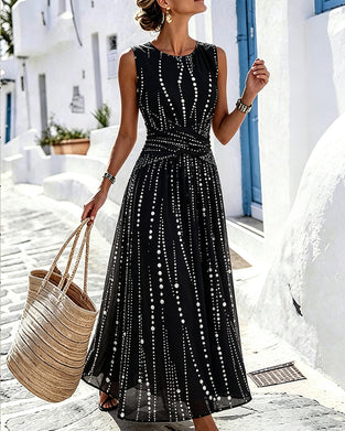 Round Neck Polka Dot Crossover Sleeveless Dress