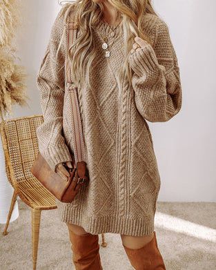 Casual Round Neck Solid Color Sweater Dress