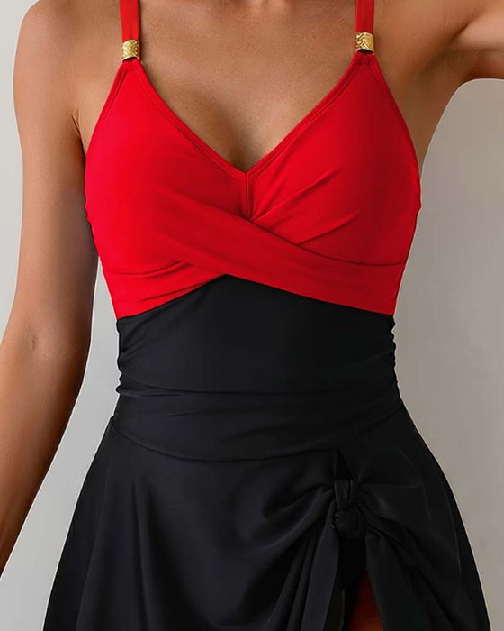 Spaghetti Strap Color Block One-Piece