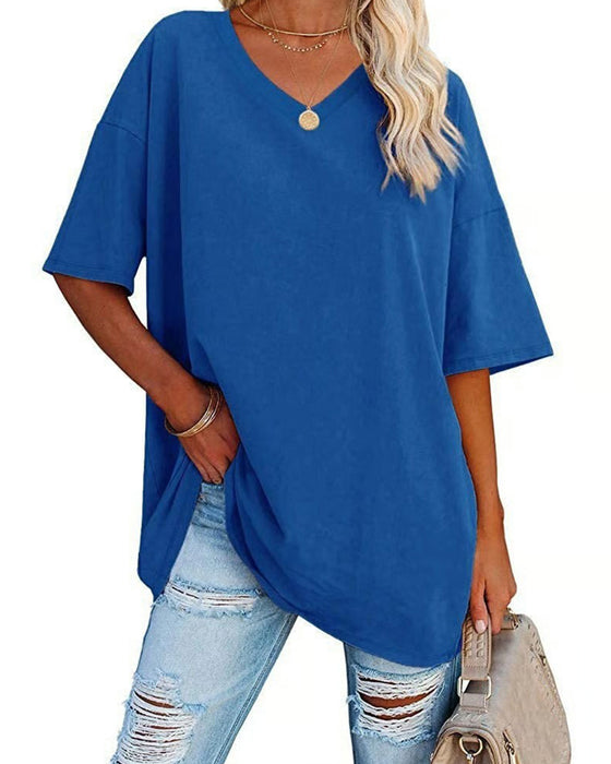 V-Neck Loose Casual Short Sleeve T-Shirt