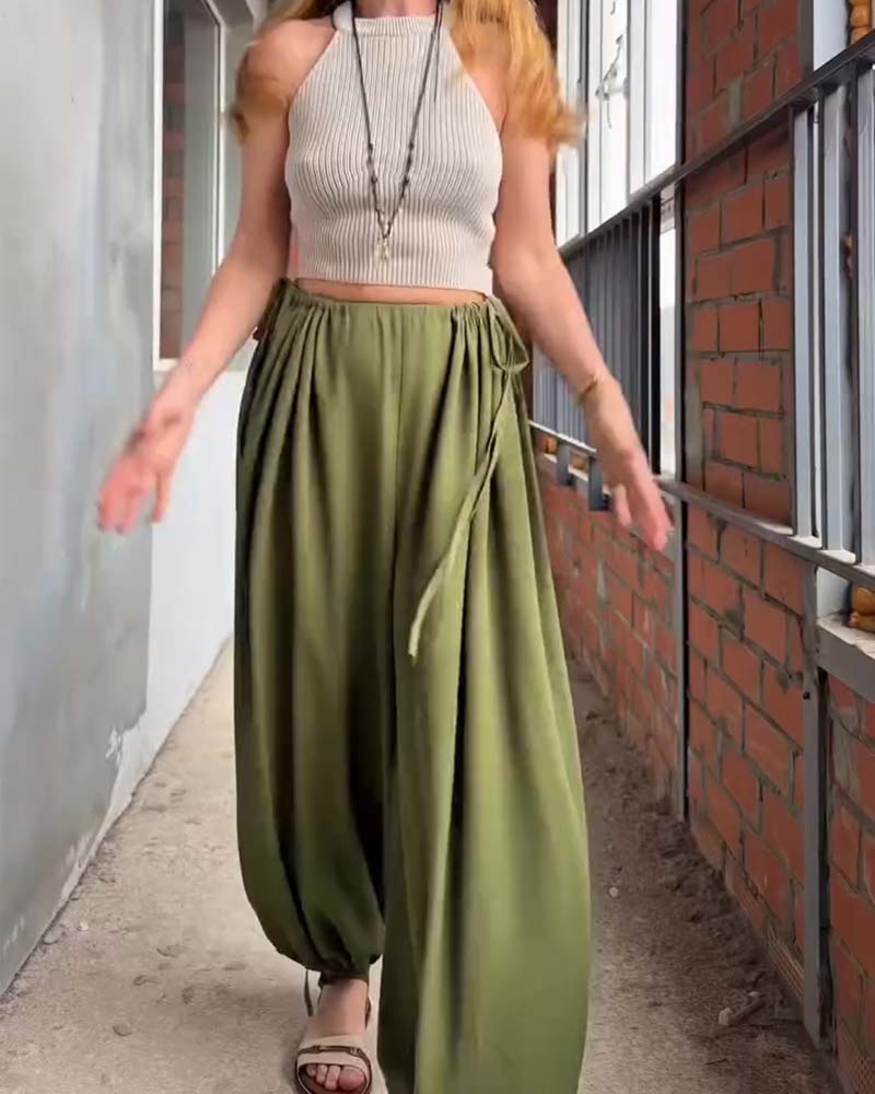 Loose Drawstring Wide Leg Pants