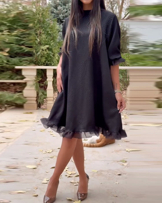 Casual Loose Solid Color Round Neck Dress