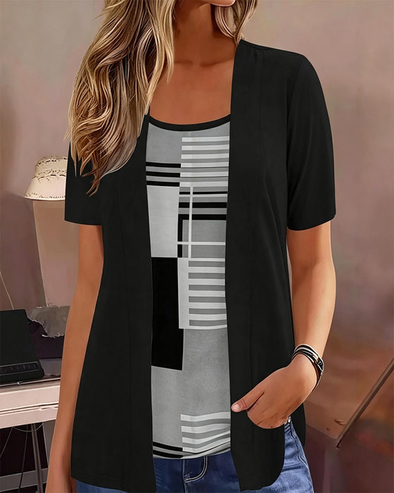 Patchwork Fake Two-Piece Blouse