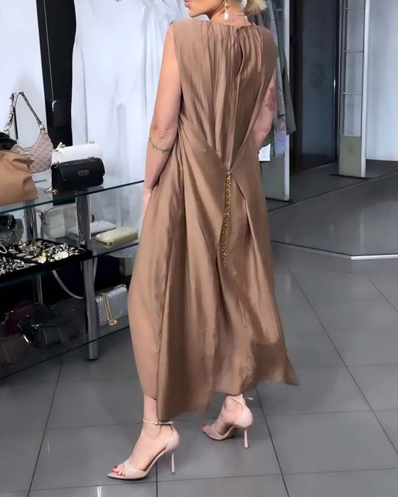 Sleeveless Round Neck Pleated Dress