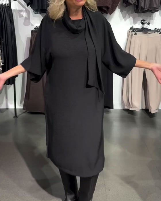 Scarf Collar Ribbon Tie Half Sleeve Dress
