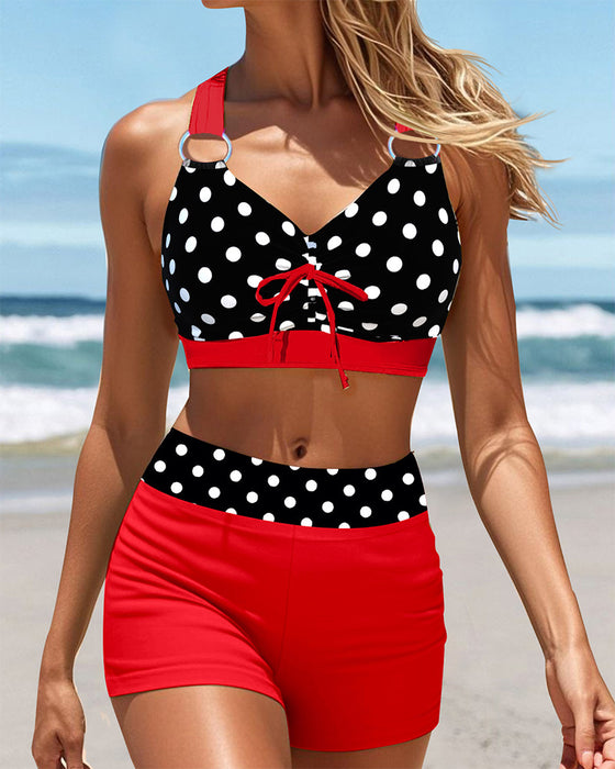 Sporty Polka Dot Print Boxer Swimsuit