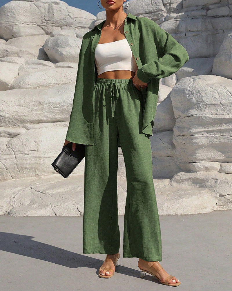 Long Sleeve Casual Solid Set