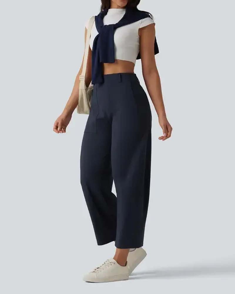 Solid Color Nine-Point Pants