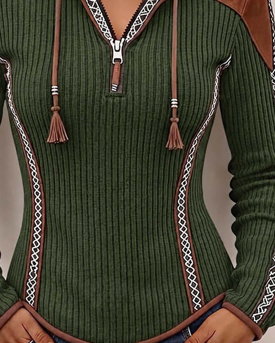 Hooded Zip Casual Top