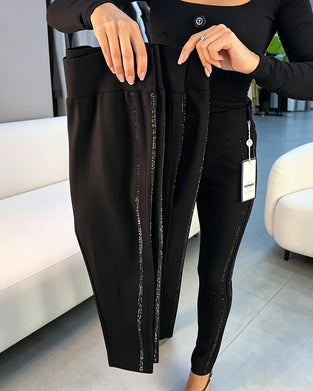 Fine Shimmering Slim Fit Stretch Pencil Pants