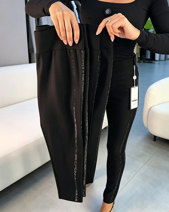 Fine Shimmering Slim Fit Stretch Pencil Pants
