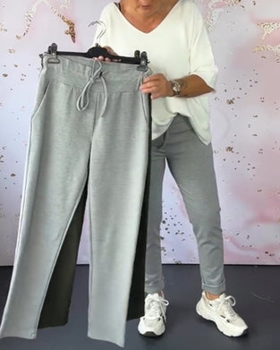 Casual solid color pocket drawstring pants