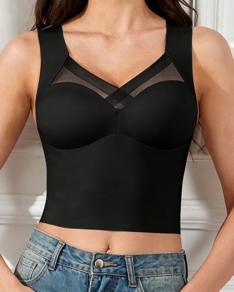 Mesh Splicing Built-In Bra Tank Top